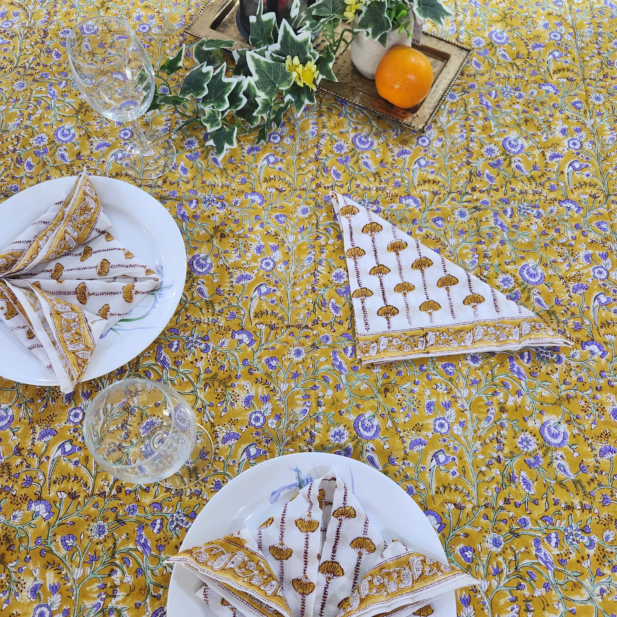 Yellow floral rectangle Tablecloth – 8 seater and 6 seater & Round- 4 Seater - Image 2