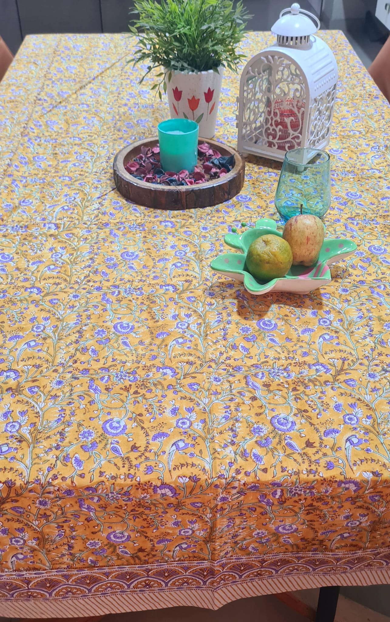 Yellow floral rectangle Tablecloth – 8 seater and 6 seater & Round- 4 Seater - Image 4